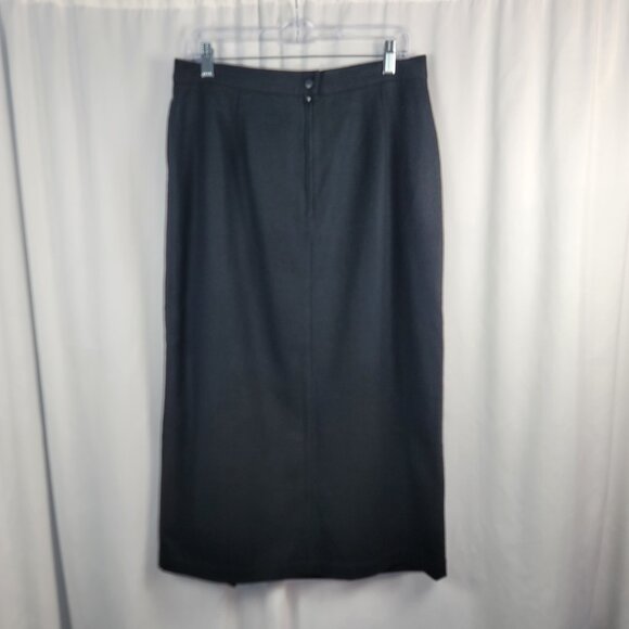 Vintage Summit Hill Black Wool Midi Skirt Women's Size 16 Front Slit Long Length - Picture 5 of 12